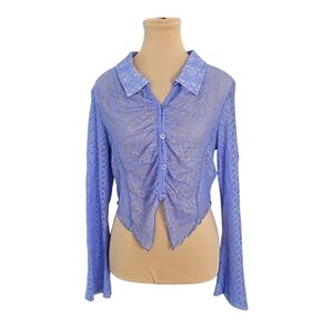 Neon & Nylon NWT Purple Blue Ruched Notched Collar Blouse Sz XL